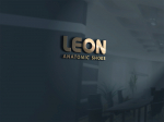 LEON logo tekst, 3D glass window mockup